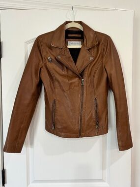Andrew Marc by Marc New York Leather Moto Jacket - Womens size M - Camel Brown